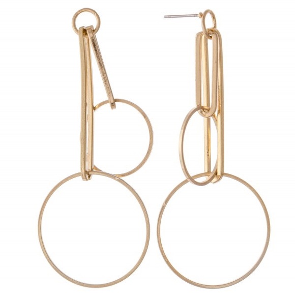 Gold Circle Drop Earrings - Picture 3 of 3